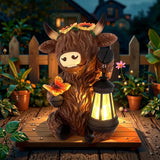Solar Highland Cow Outdoor Statues for Garden,Outside Decor with Latern for Yard Lawn Ornaments Porch Patio Balcony Home,Birthday Easter Gifts for Grandma Mom Women