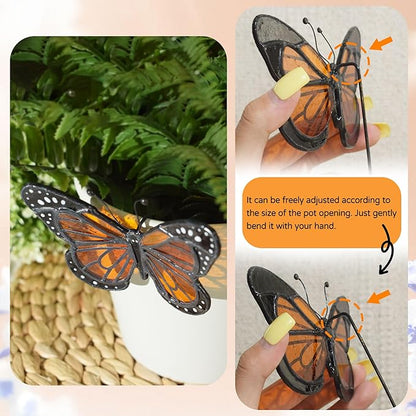 Lolitarcrafts Stained Glass Butterfly Suncatcher-Monarch or Luna Moth Design for Indoor and Outdoor Plant Decoration,Colorful Glass Plant Pot Ornament, Plant Lovers Gifts (Orange Monarch)