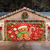 HOMETITUTE Christmas Door Banner 13x6ft Festive Gingerbread Man Red White Candy Cane Red Polka Dot Background Holiday Porch Decoration Winter Seasonal Merry Christmas Front Door Cover