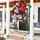 CROWNED BEAUTY Christmas Snowman House Flag 28x40 Inch Double Sided Red Xmas Let It Snow Decoration for Outside Yard CF1898-40