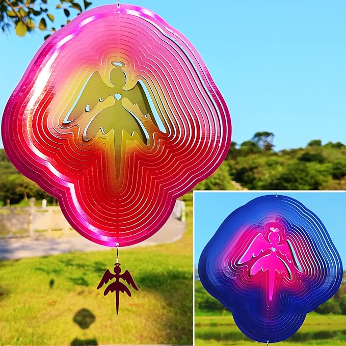 DJUAN Angel Wind Spinners for Yard and Garden Decor Angel Gifts for Women Wind Spinner Outdoor Metal Large Colorful Angels Figurines Hanging Wind Spinners Kinetic Art Lawn Ornaments