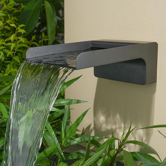 304 Stainless Steel Outdoor Garden Waterfall Spout, Water Fountain Spillway Made Exquisite Handcrafted for Landscape Decors, Patios, Pools, Courtyards, Water Walls (Black Powder Coating)