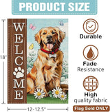 Dyrenson Welcome Golden Retriever Dog Decorative Garden Flag, Paw Prints Yard Outside Home Decoration Pet Owner Lover Gift, Spring Summer Burlap Outdoor Small Decor Double Sided 12 x 18