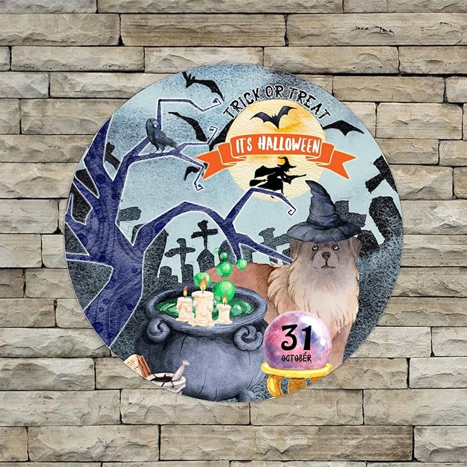 Retro Metal Sign 12"x12",Happy Halloween Scary Night Grave Witch Bats Trick Or Treat Dog Aluminum Tin Metal Sign for Home Living Room Bedroom Garden Farm Patio Decor Wall Art Poster