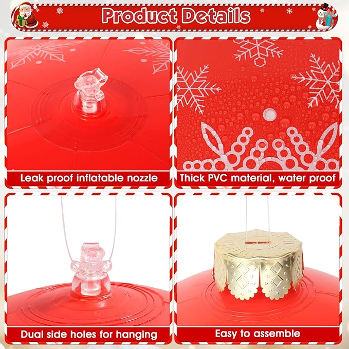 Flasoo 12 Pack Large Christmas Balls, 9 Inch Inflatable Christmas Ornaments for Outdoor Decoration, Big Christmas Ornaments Balls for Front Door Yard Tree Hanging Decoration
