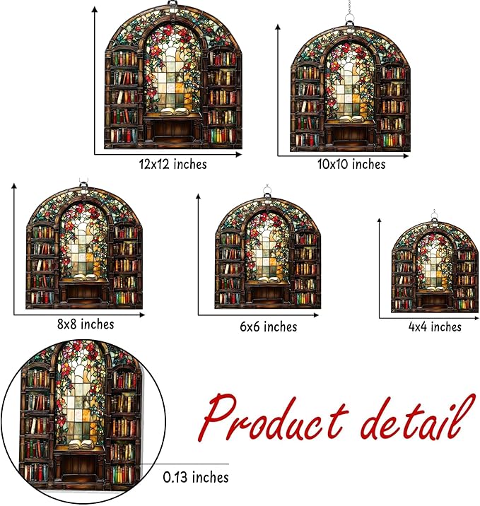 Floral Library Acrylic Suncatcher, Book Suncatchers for Window Hangings, Bookish Gifts for Readers Book Lovers Bookworm, Gift for Mother's Day, Women, Mom, Wife, Grandma