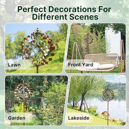 Wind Spinners Outdoor, 75" Large Metal Kinetic Wind Sculptures for Garden, 360 Degrees Swivel Yard Art with 2 Piece Welcome Flag Decoration