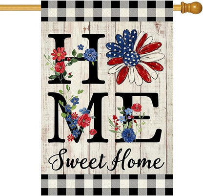 ORTIGIA Memorial Day Patrioctic House Flag Burlap Vertical Double Sided 4th of July Independence Day Home Sweet Home Large House Flag Yard Outside Outdoor Decor 28x40 Inch