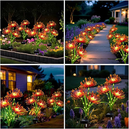 Solar Garden Flower Lights Outdoor,6 Pack Orange Spider Lily Lights with Glowing Stems,Waterproof Fall Decor Solar Yard Decor for Patio Lawn Pathway,Thanksgiving Garden Gifts for Women Mom Grandma