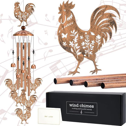 Chicken Decor Wind Chimes - Metal Rooster Windchimes Outdoors Decoration Garden Patio Yard Balcony Porch Indoor Home Art Hanging Christmas New Year Birthday Gift for Women Mom Grandma Friend