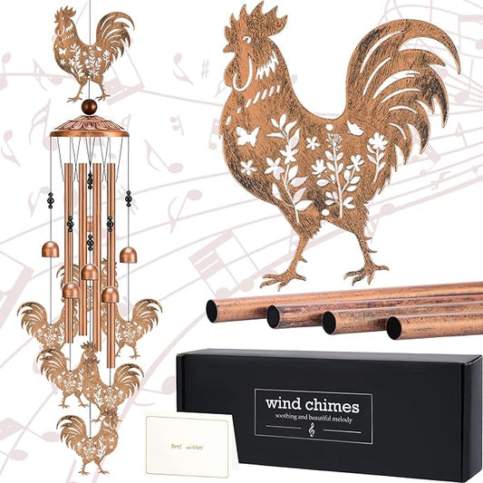 Chicken Decor Wind Chimes - Metal Rooster Windchimes Outdoors Decoration Garden Patio Yard Balcony Porch Indoor Home Art Hanging Christmas New Year Birthday Gift for Women Mom Grandma Friend