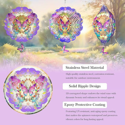 3D Wind Spinner, 12 inch 3D Kinetic Metal Garden Spinners, Rustproof Metal Garden Decor Yard Art, Wind Sculptures Ideal Gift for Homeowners & Garden Lovers