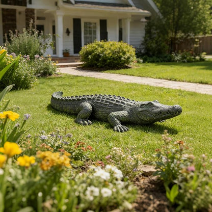 DiliComing Garden Decor Large Alligator Statue - 34 Inch Gray Resin Crocodile Outdoor Decor Swamp Themed Lawn & Yard Decoration Durable Outdoor Garden Statues Gifts