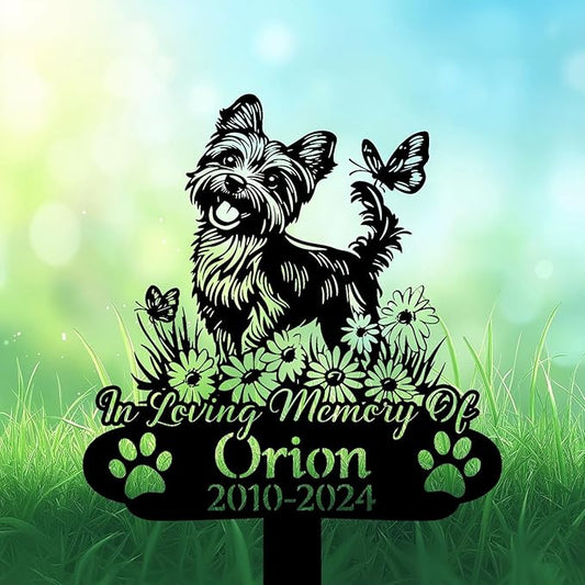 Personalized Yorkshire Terrier Grave Marker, Yorkie Playing with Butterfly Memorial Garden Stake, Yorkie Memorial Gift, Loss of Yorkie, Outdoor Pet Headstone, Dog Burial Stake