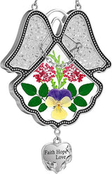 KY&BOSAM Angel Suncatcher Faith Hope Love Stained Glass Panels Suncatchers for Windows Hangings Wind Chime with Pressed Flower Glass and Metal Heart Charm Birthday Gifts for Mom Mothers Day Christmas
