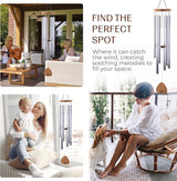 UpBlend XL Wind Chimes for Outside Gift – Deep Tone Wind Chime with Decorative Stone – Garden and Patio Décor for Porch or Yard, Elegant Outdoor Ornament, Meaningful Gift for Neighbors. 41” Silver.