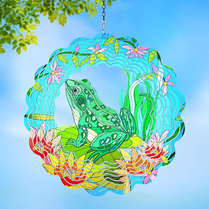 Frog Wind Spinners Outdoor Hanging 3D Frogs Wind Sculpture Outdoor for Silhouette Decoration Gifts,12 Inch Stainless Steel Wind Spinner for Yard, Porch,Balcony,Home,Patio,Spring Garden Decor