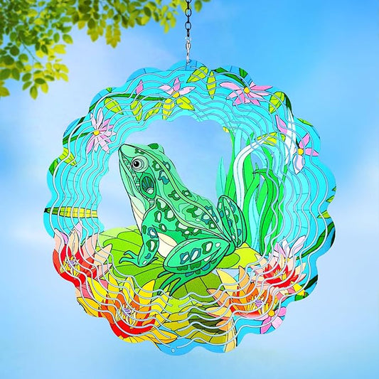 Frog Wind Spinners Outdoor Hanging 3D Frogs Wind Sculpture Outdoor for Silhouette Decoration Gifts,12 Inch Stainless Steel Wind Spinner for Yard, Porch,Balcony,Home,Patio,Spring Garden Decor