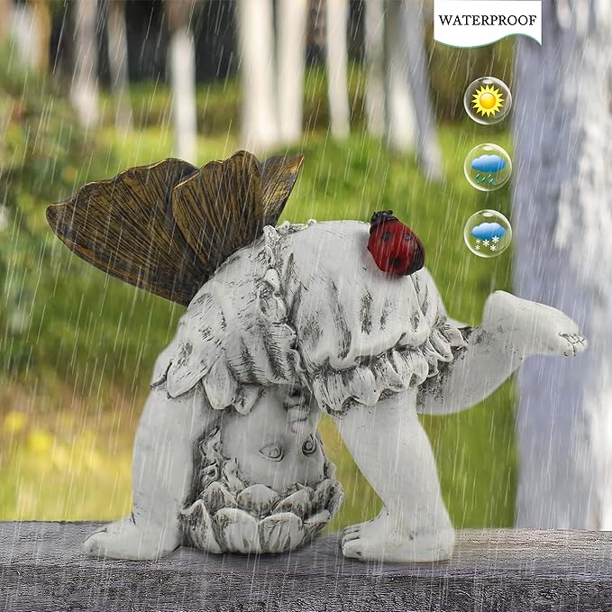 Suyorpe Fairies for Fairy Garden Solar Decor - Fairy Figurines Resin Outdoor Statues Ornaments with Light up Ladybug for Patio,Lawn,Yard,Porch,Outside Angel Gifts