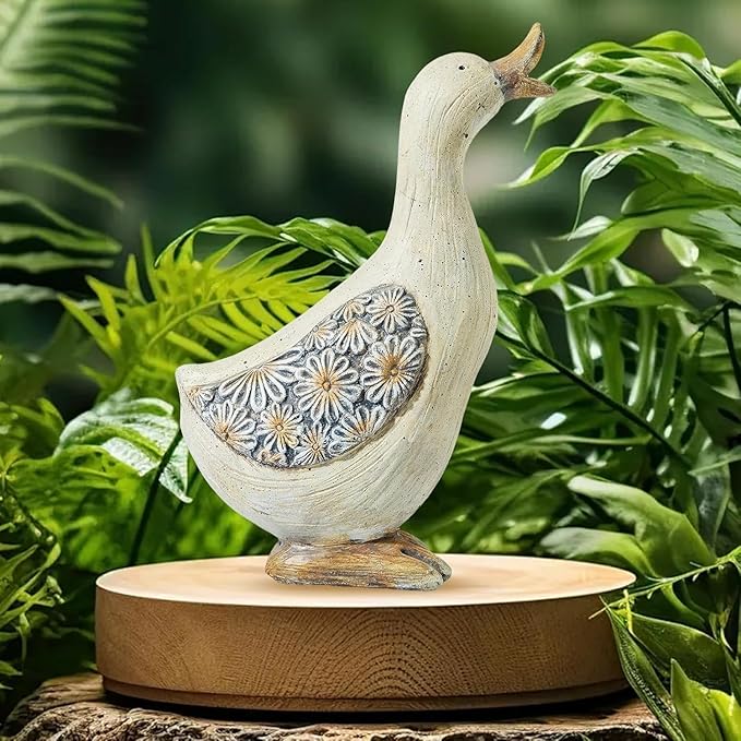 Artpaul Vintage Duck Statue for Garden - Handcrafted Duck Yard Decor with Floral Wing Patterns, Realistic Duck Gifts for Outdoor Lawn Ornaments, Patio & Home Decor