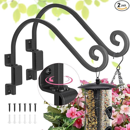 2 Pack 15" Swivel Plant Hangers Outdoor Wall Mount – Heavy Duty Metal Hanging Plant Bracket with 180° Rotation for Bird Feeder, Flower Basket, Lantern, Wind Chimes, Patio Garden Porch Decor