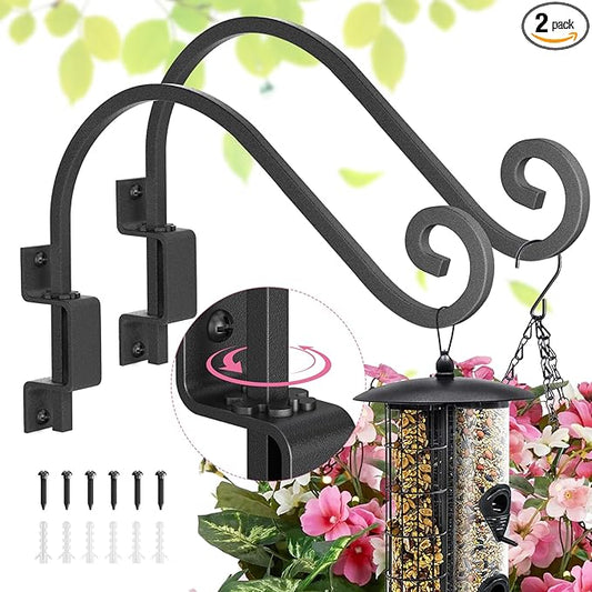 2 Pack 15" Swivel Plant Hangers Outdoor Wall Mount – Heavy Duty Metal Hanging Plant Bracket with 180° Rotation for Bird Feeder, Flower Basket, Lantern, Wind Chimes, Patio Garden Porch Decor