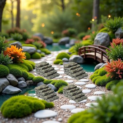 4 PCS Miniature Stone Steps Artificial Decor Craft Home Fairy Garden Flower Pot Miniature Bridge Ornament Garden Stairs Accessories Outdoor Statues