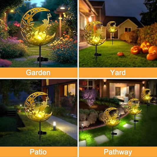 JOBOSI Solar Moon Cat Decorative Gift, Solar Moon Cat Ground Stake Light, Gifts for Women Mom Grandmother, Garden Lawn Decor Christmas & New Year Gift Cat