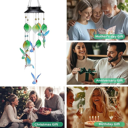 Colorful Hummingbird Wind Chimes with Solar-Powered Flashing Lights, 13 Inch Colorful Shell Hanging Decor for Outdoor Garden Patio Yard Home Indoor Outdoor Wall Window Decor