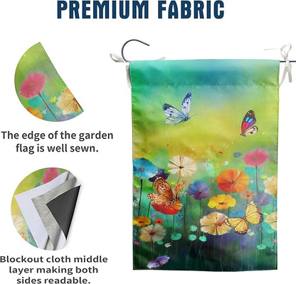 Summer Flower Garden Flag Butterfly Flag Floral Spring Yard Flags for Outside 12x18 Double Sided Outdoor Front Porch Decor