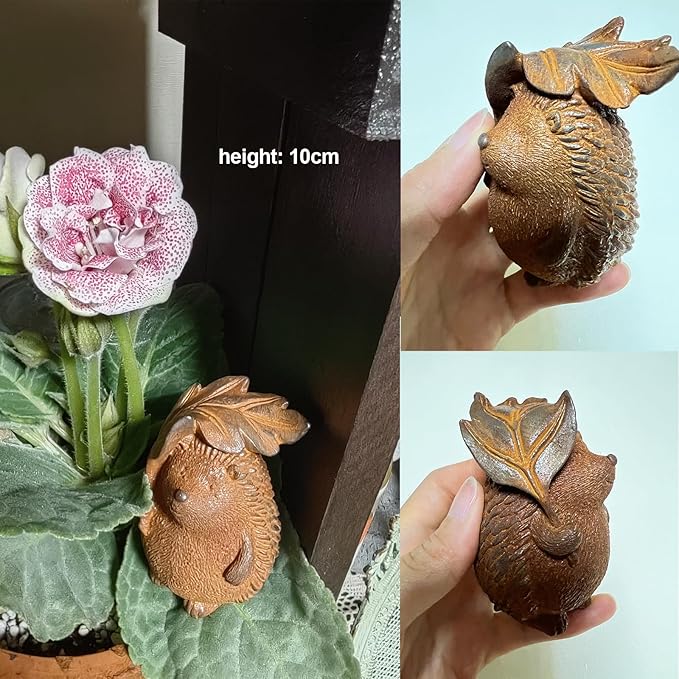 Rust Iron Hedgehog Garden Statue, 3.9 Inch High Cute Animal Garden Figurines for Patio Yard Lawn Outdoor Decor(Rust, White Color) (Rust-Leaf)