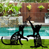 WONDER GARDEN Metal Cat Decor for Outside - 2 Pack Garden Stakes Decorative, Black Cat Silhouette Statues Lawn Ornaments Yard Art Patio Decor Women Men Mom Gifts