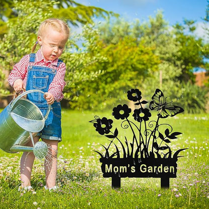 Personalized Metal Flowers Garden Signs with Stake, Custom Garden Signs for Outside Waterproof, Customized Name Sign Yard Lawn Gardens Decor Gardening Gifts for Moms Grandmas Gardeners