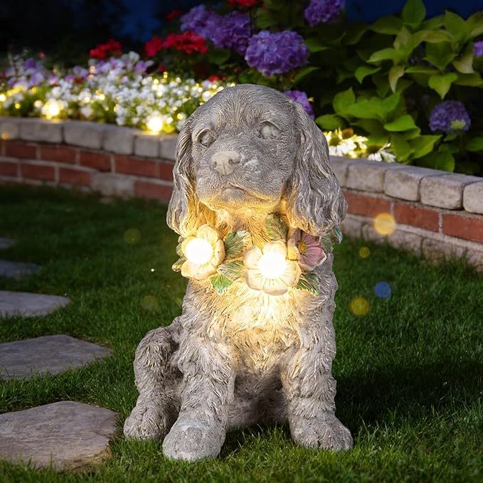 Garden Statue Dog Memorial Gifts - Yard Art Decoration with Solar LED Lights Waterproof Resin Garden Figurine Decor for Outdoor Patio Yard Lawn Ornament