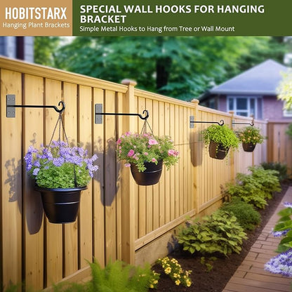 Heavy Duty Plant Hangers Outdoor- Hand-Forged Hanging Plant Brackets - 2 Pack 12 Inch Black Wrought Iron Wall Plant Hooks for Hanging Plants, Lanterns, Bird Feeders