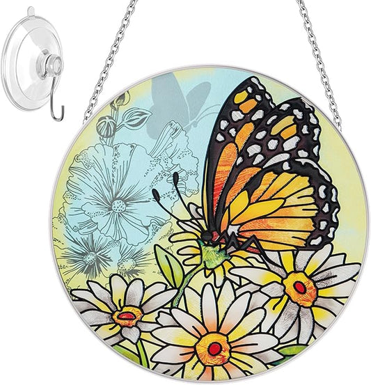 Stained Glass Butterfly Suncatcher Window Hanging Ornament for Home and Garden Decor 100% Real Glass with Elegant Butterfly Design Gift for Mom and Nature Lovers