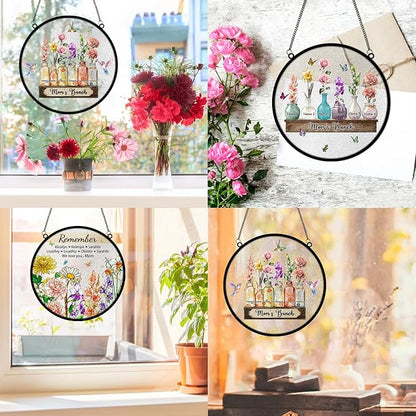 Personalized Mother's Day Suncatcher, Custom Name Birth Month Flowers Mom’s Bunch Window Hanging, Mothers Day Christmas Birthday Gifts for Mom from Daughter Son (Style 01)