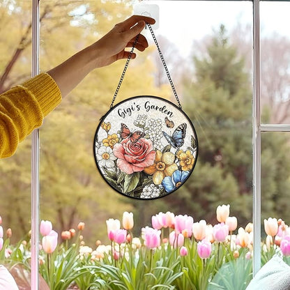 Gigi Gifts Suncatcher Stained Glass Window Hanging Decor from Grandkids, Gigi's Garden Stained Glass Wall Decor, Grandma Gifts Sun Catchers Indoor Window Hanging Wall Art, 7.9x7.9In