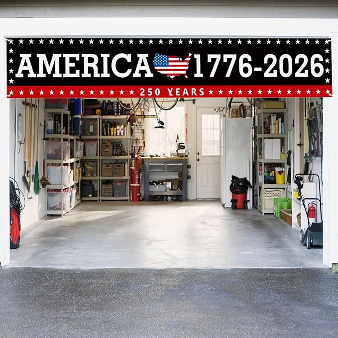 Probsin Large 250 Anniversary USA Banner 120" x 20" America 1776-2026 250 Years of Freedom American Map Black Patriotic Party Supplies Home Decorations for Outdoor, Indoor, Yard, Garden, Porch, Lawn