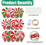 12 PCS Christmas Outdoor Yard Signs Candy Decorations Outdoor Peppermint LED Lights Xmas Yard Stakes Hanging Ornaments Holiday Garden Sign Cardboard Signs for Party Porch Lawn Walkway Decor