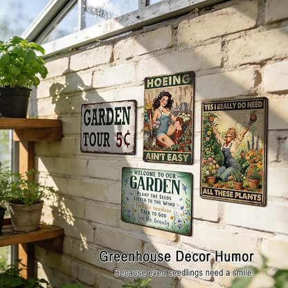 Funny Garden Signs for Outside Garden Decor Wall Art - Gardening Gifts for Women Plant Lovers Gardeners Green House Decor, Hoeing Ain't Easy Sign 12x8 Inch