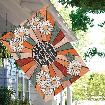 Summer House Flag Vintage Daisy Sun Vertical Double Sided Seasonal Farmhouse Yard Outdoor Decorations 28 x 40 Inch
