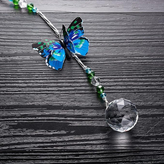 Crystal Garden Suncatcher Butterfly Hanging Crystals Ornament for Window Rainbow Maker Prisms Home Decor Sun Catcher Gift Idea for Mom Grandma (Blue)