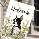 Floral Boston Terrier Garden Flag 28 x 40 Double Sided Multicolored Flower Dog Yard Flag for Outdoor Welcome