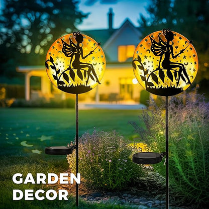 Solar Fairy Garden Lights, Metal Fairy Sculpture Pathway Stakes, Waterproof Outdoor Decorative Lights for Yard Patio Garden Porch, Gifts for Women Mom, 1 Pack