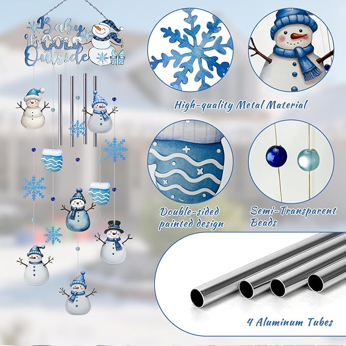 AVEKI Snowman Wind Chimes for Outside, 38'' Metal Christmas Wind Chimes with Double-Sided Painting, Outdoor Decor for Garden, Patio, Yard, Holiday Gifts for Family & Friends (Snowman)