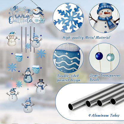 AVEKI Snowman Wind Chimes for Outside, 38'' Metal Christmas Wind Chimes with Double-Sided Painting, Outdoor Decor for Garden, Patio, Yard, Holiday Gifts for Family & Friends (Snowman)