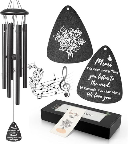 Gifts for Mimi, 25''Wind Chimes Black, Mimi Birthday Gifts from Grandkids, Thanksgiving, Ideas of Decorations for Outside, Patio, Garden or Yard