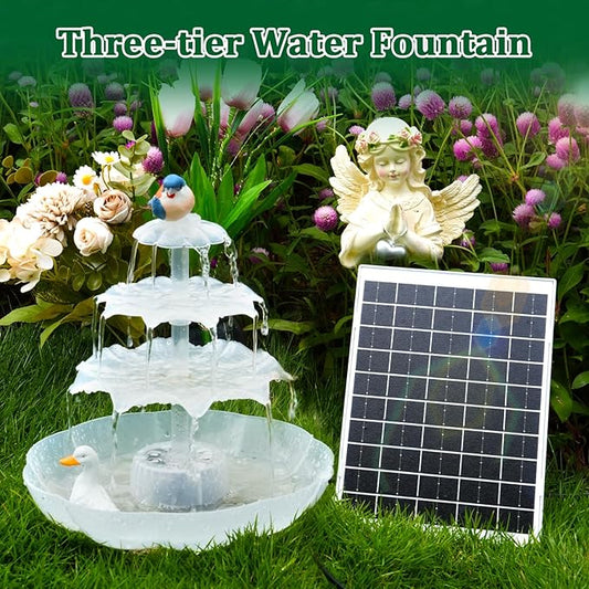 AISITIN 3 Tiered Bird Bath with 6.5W Solar Water Pump, Upgraded Solar Bird Bath Fountains with Lights, Detachable DIY Solar Powered Fountain for Garden, BirdBath, Patio, Yard and Pond
