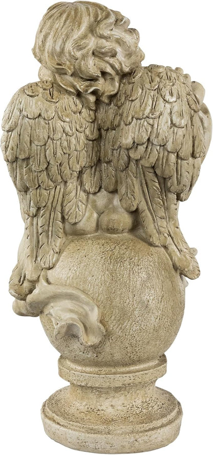 Northlight 12" Heavenly Gardens Distressed Almond Brown Cherub with Lyre Outdoor Patio Garden Statue